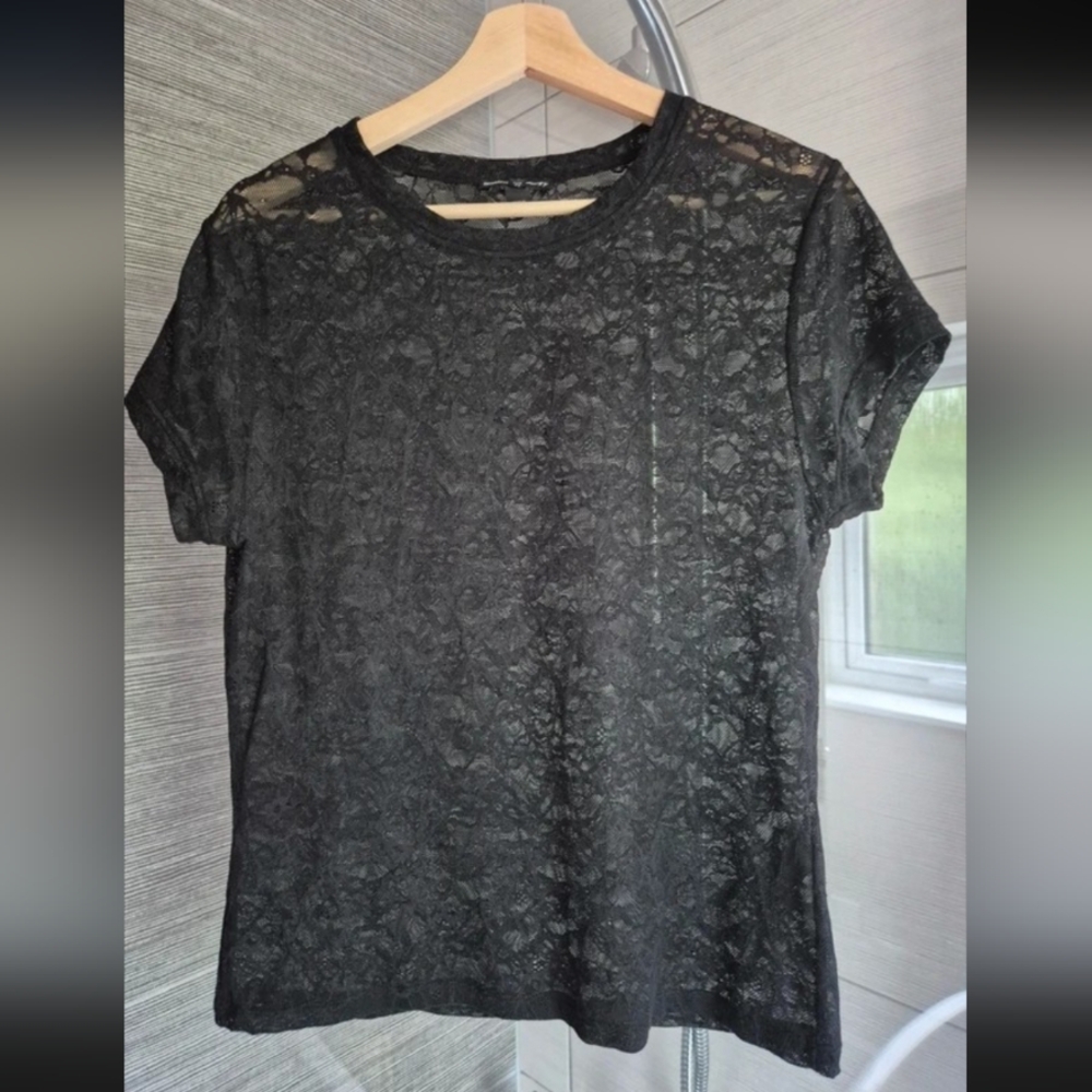 River Island Black Lace Short Sleeve Top
